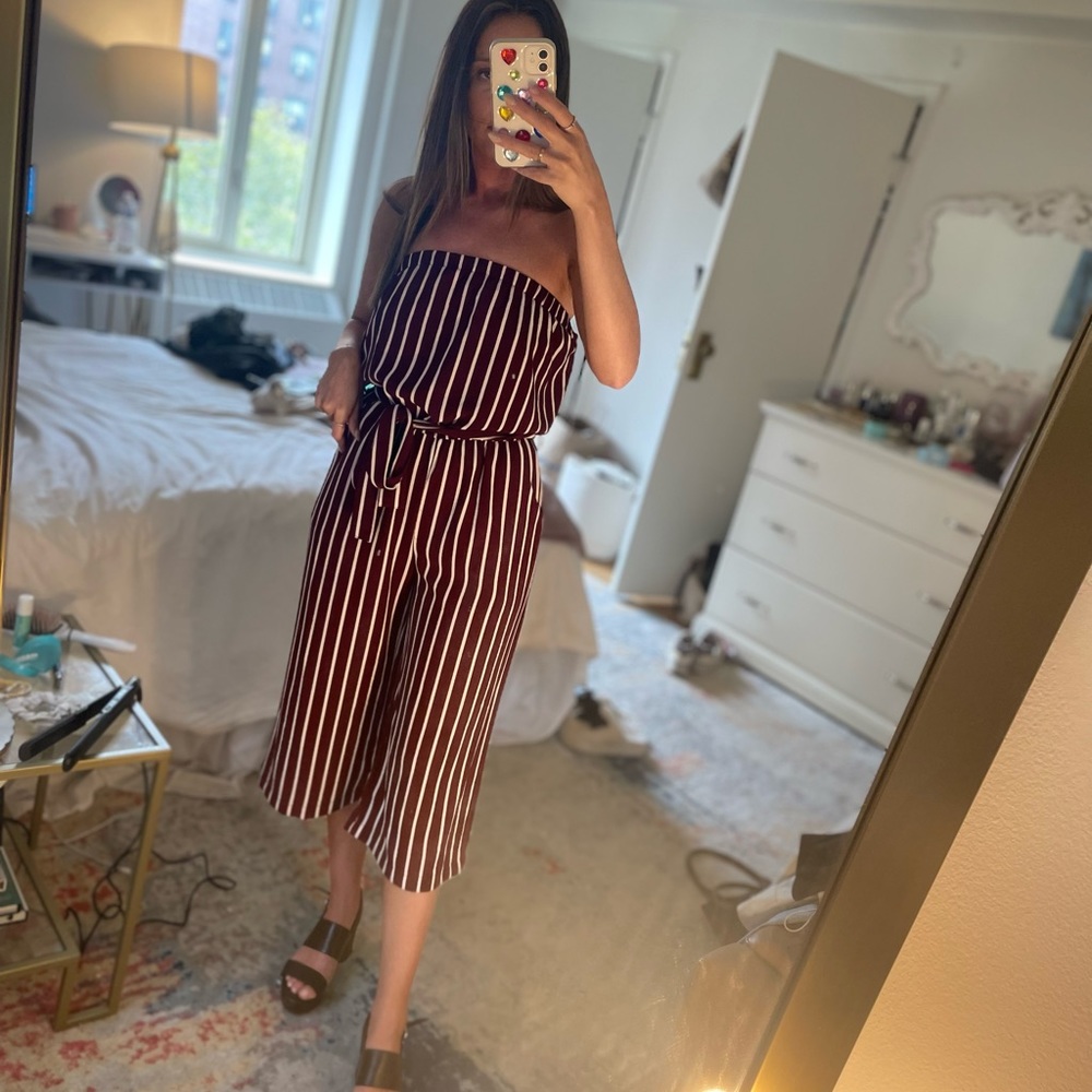Maroon striped jumpsuit